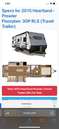 2015 Prowler by Heartland 35 foot travel trailer.