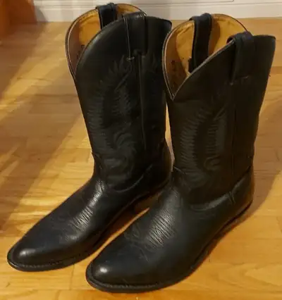 BLACK LEATHER COWBOY BOOTS (size 8.5), View more