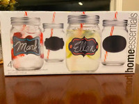 Set of 4 Chalk It Up 15-Oz. Mason Jar Glasses with straws
