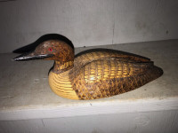 VINTAGE HAND CARVED BROWN COMMON LOON - CARVER K. SMALL