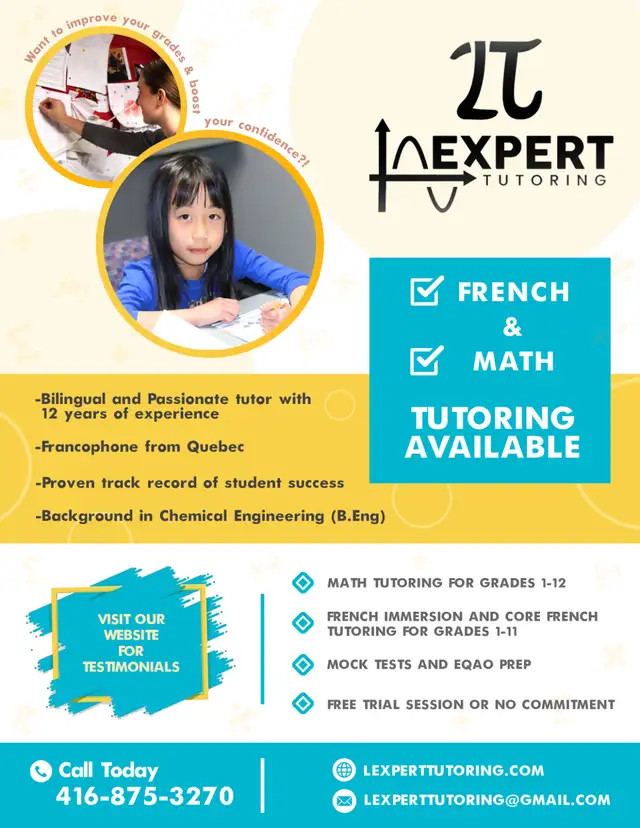 Free Trial Math & French Tutoring | Grades 1–12 | 416-875-3270