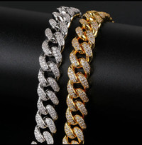 New Costume Jewellery - Cuban Link with Rhinestones in Gold or S