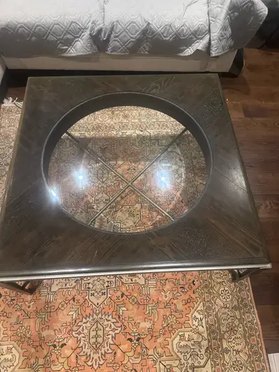 square coffee table with wood and metal accents , View more