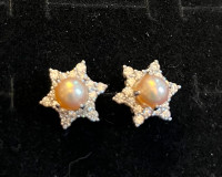 Rose gold, colored, Akoya pearl earrings, set in sterling silver