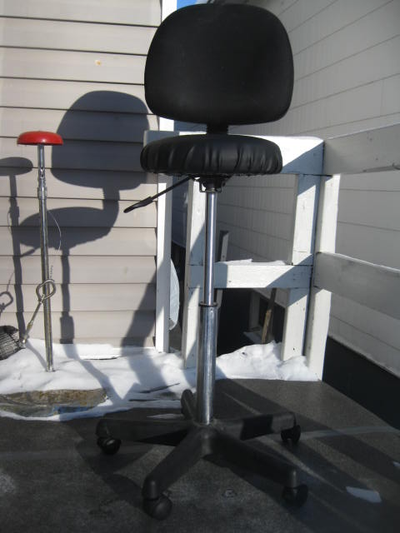 Stool. Re-upholstered. Rolling. Removable back support, View more