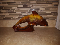 Blue Mountain Pottery Gold Dolphin Figurine W/Woolco Price Tag