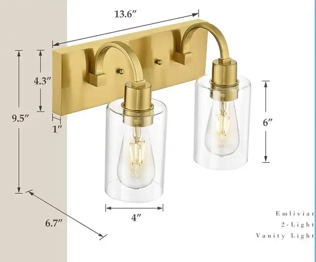 2-Light Brushed Gold Vanity Light in Indoor Lighting & Fans in Kitchener / Waterloo - Image 3