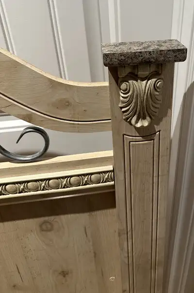 A Queen size, wooden headboard, solid without any defect, elegant and in good condition. An iron sta...
