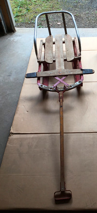 Vintage children's sled, wood with handle/steering for sale