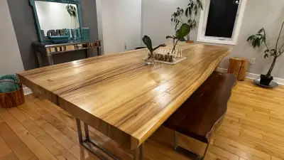 Live Edge Solid Wood Dining Table and Bench, View more