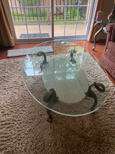 Exquisite Glass Coffee with marble shelf and 2 End Tables, View more