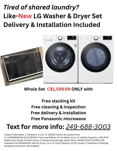 Like-new LG washing machine and dryer set, View more
