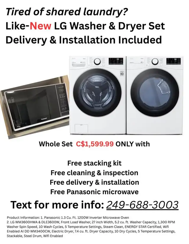 Like-new LG washing machine and dryer set in Washers & Dryers in Kitchener / Waterloo - Image 2