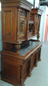 Antique Stunning Sideboard Buffet Carved wood  Marble Top Rate