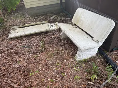 Heavy concrete bench Came with cottage and I don’t want it. There is one good and one broken however...