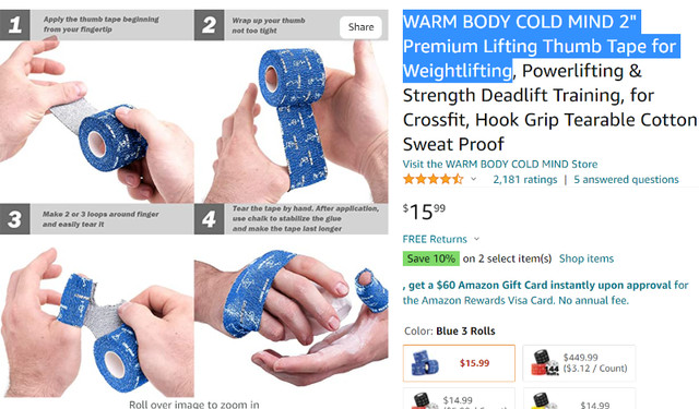 WARM BODY COLD MIND 2" Premium Lifting Thumb Tape for Weightlift in Other in Markham / York Region