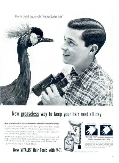 1955 magazine ad for Vitalis Hair Tonic, View more