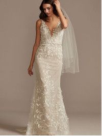 MELISSA SWEET 3d leaves applique lace wedding dress Size 6
