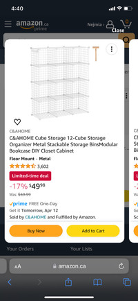 3-Cube Storage organizer. Metal Stackable storage bins 