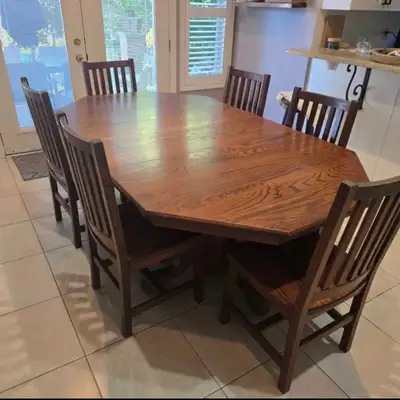 Solid Oak Double Pedestal Dining Table With Six Chairs, View more