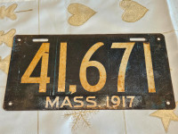 1917 Massachusetts  License Plate. Original