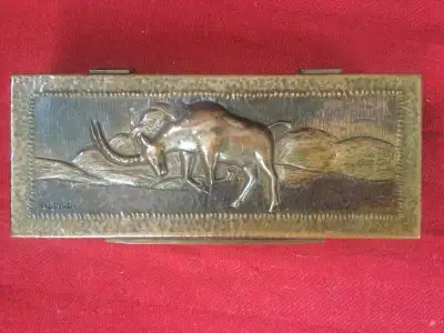 Arts & Crafts Hand Beaten Copper Box w. Antelope, c.1910, View more
