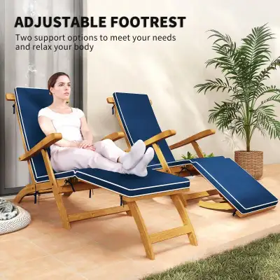 Folding Patio Lounge Chair with Padded Cushion, Acacia Wood Pati, View more