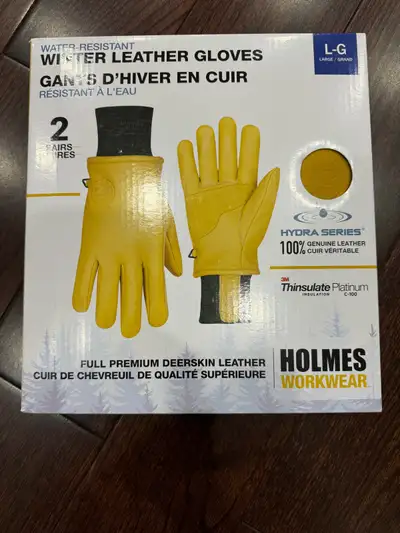 LEATHER GLOVES 2 PAIRS DEERSKIN LARGE SIZE HOLMES WOKWEAR, View more