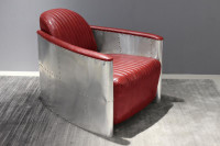 aviator vermucci upholstered barrel chair vintage Italian leathe