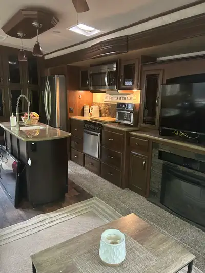 Luxury destination trailer for sale located in Birch Cove Campground in Bobcaygeon on Pigeon Lake, s...