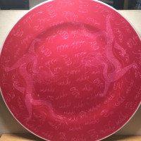 Old Chinese Incised Dragon Pink Glazed Plate