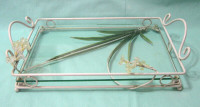 PLATEAU FER FORGER/VERRE /  VINTAGE / WROUGHT IRON GLASS TRAY