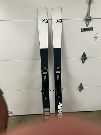 182 cm. 135-100-120. All mountain ski. Marker Duke touring bindings, heavy for these lightweight tou...