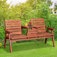 3-Seater Outdoor Bench with Convertible Middle Table, Garden Woo