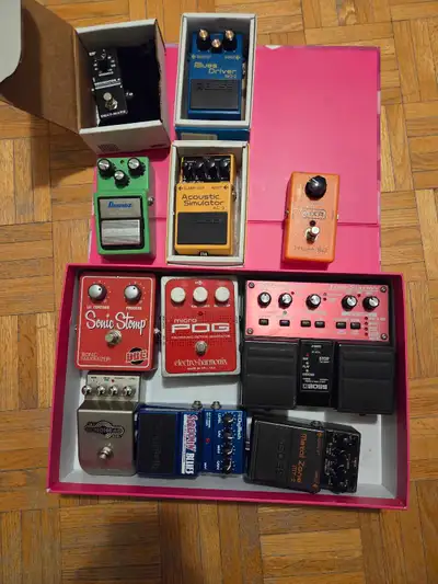 Pedals and pedalboard for sale. , View more