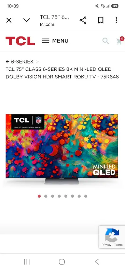 75" 8K tv TCL in excellent condition. Bought it in Best Buy in November 2022.