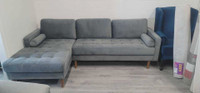 Brand New Velvet Sectional Sofa in blue, Grey and black color