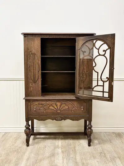 antique oak display cabinet-krug bros. , View more