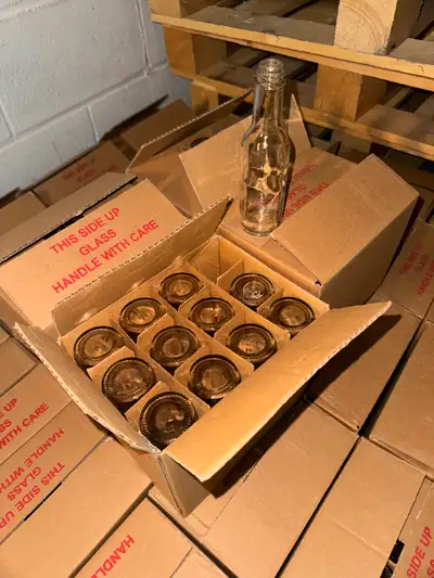 full pallet of 5oz glass bottles perfect for hot sauces and other sauces. We purchased to much and a...