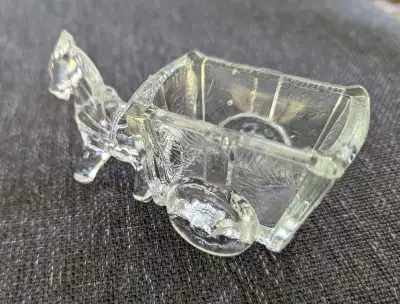 Vintage Glass Horse and Carriage Toothpick Holder 4.75" long by 1.75" wide by 2.5" high