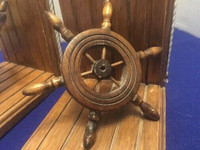 2 Vintage Mid Century SHIP Steering WHEEL BOOKENDS Real Rope