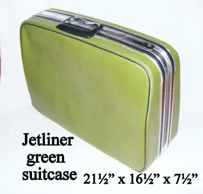Jetliner, Vintage suit case. Very good +, soft sides, green, 21”, View more