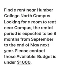 Looking to rent a room near Humber collage