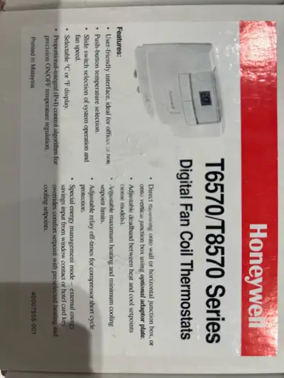 Honeywell T6570/T8570 Series Digital Fan Coil Thermostat, View more