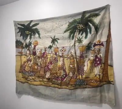 Rare African Market Wall Mudcloth Painting (Large), View more