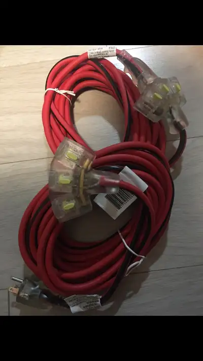 2 NEW 25’ 3-plug Maximum Outdoor Extension Cords, View more