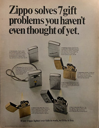 1967 Zippo Lighters w/7 Gift Solvers Original Ad