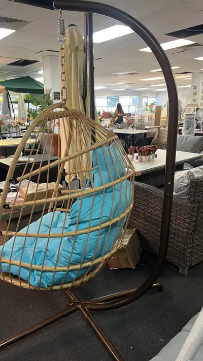 Outdoor Wicker Egg Chair with Stand Blue Hanging Swing Chair 350, View more