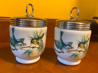 Vintage Set of Two Royal Worcester Birds Porcelain Egg Coddlers