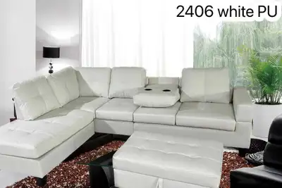 White Faux Leather Sectional Sofa, View more